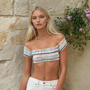 Reef retro striped off the shoulder bikini top m